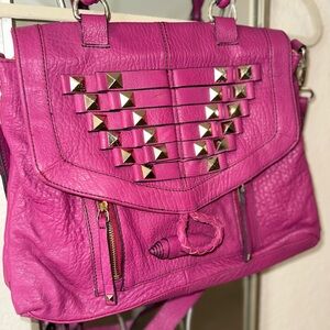 Hype Fuchsia Studded Leather Shoulder Bag